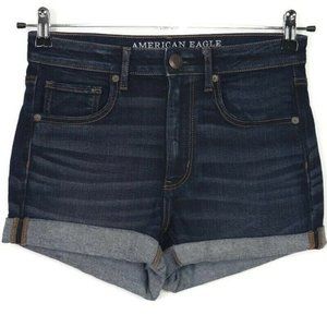 American Eagle Super Hi-Rise Shortie Super Stretch Cut‎ Off Jean Shorts 6 Dark